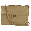 Chanel Timeless Classica turn lock bag in beige leather