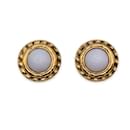 Vintage Gold Metal White Cabochons Clip On Earrings - Chanel