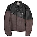 Bottega Veneta Giubbino Blouson Bicolore in Pelle Nera e Cotone Marrone