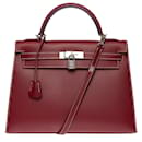 Hermès Kelly handbag 32 saddler leather shoulder strap Chamonix Red H
