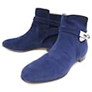 HERMES SHOES NEO ANKLE BOOTS 162134Z SANGLONS KELLY 38 BLUE SUEDE SHOES - Hermès