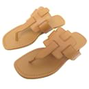 NEW HERMES RAVENNA SHOES 181043Z 38.5 GOLD SHOES NEW LEATHER THONG SANDALS - Hermès