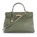 Hermes Olive Green Clemence Leather Gold Hardware Kelly Retourne 35 Bag - Hermès