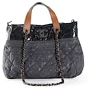 Chanel Blue/Tan Quilted Iridescent calf leather Leather The Mix Tote Bag