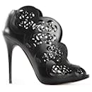 Alexander McQueen Black Leather Floral Laser Cut Peep Toe Ankle Boots - Alexander Mcqueen