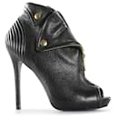 Alexander McQueen Black Leather Faithful Zipped Peep Toe Ankle Boots - Alexander Mcqueen