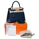 Hermès Kelly handbag 28 saddler shoulder strap in Prussian Blue Epsom leather