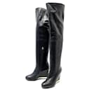 CHAUSSURES CHANEL BOTTES G31303 37.5 CUISSARDE TALONS COMPENSES CUIR BOOT - Chanel