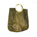 Angelo Marani Green Snake Pattern Canvas Gold Tone Ring Bag Bolso de mano - Autre Marque