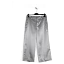 Vince Metallic Silver Satin/Polyester pantalones anchos de piernas cortas