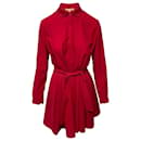 Maje Longsleeve Belted Short Dress in Red Polyester