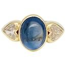 Cabochon sapphire ring 6 Cts, diamonds hearts. - inconnue