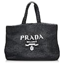 Bolso tote negro de rafia con logotipo de Prada