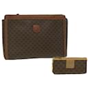 CELINE Macadam Canvas Coin Purse Clutch Bag PVC Leather 2Set Brown Auth kk159 - Céline