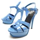 SANDALI OMAGGIO YVES SAINT LAURENT 315487 pelle blu 38 pompe - Yves Saint Laurent