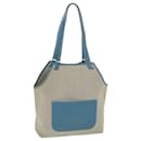 HERMES Jardinie Tote Bag Canvas Blue Beige Auth bs4358 - Hermès