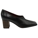 Celine Square-Toe Block Heel Shoes in Black Leather - Céline