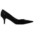 Christian Dior Pointed Toe Logo Buckle Pumps in Black Cotton