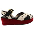 Marni Ankle Strap Wedge Sandals in Black and Red Velvet