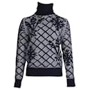 Chanel Snowflake High Neck Sweater in Navy Blue Cashmere