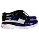 Marni Cut-Out Sneakers in Blue Calfskin Leather