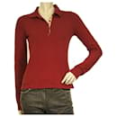 Burberry T-shirt classica a maniche lunghe in cotone rosso con collo a polo taglia XS