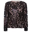 DvF ‘Belle’ black long sleeve top with  sequin floral lace mesh - Diane Von Furstenberg