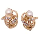 Yellow gold earrings 750%o braided effect set with diamonds and pearls - Autre Marque