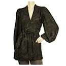 Zimmermann Black 100% Silk Bows Long Belted Tunic Blouse Jacquard Top Size 1