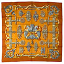 Hermès carré Ferronnerie scarf in burnt orange, buttercup and silver silk