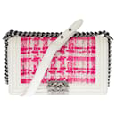BOY CROSSBODY BAG IN WHITE LEATHER AND PINK TWEED-1222511727 - Chanel