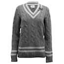 Erdem Albertha V-neck Cable Knit Sweater in Grey Wool