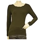 Burberry Green Long Sleeve Check Trimming Elastic T- Shirt top size XS