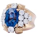 Vintage sapphire "Tank" ring, diamants, rose gold and platinum. - inconnue