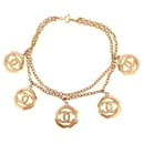VINTAGE COLLIER CHANEL MEDAILLONS LOGO CC T47 75 METAL DORE MEDALLIONS NECKLACE - Chanel