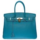 Hermes Birkin handbag 35 IN SAINT-CYR BLUE TOGO LEATHER100786 - Hermès