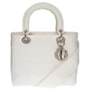 LIMITED SERIES - LADY DIOR MM BANDOULIERE D-LITE HANDBAG IN BROKEN WHITE TWEED CANNAGE-100303 - Christian Dior