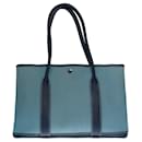 GARDEN PARTY TOTE 36 in canvas and blue leather-116397437 - Hermès