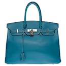 Hermes Birkin handbag 35 LEATHER TOGO BLUE JEANS-100634 - Hermès