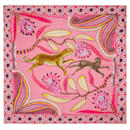 Silk scarf HERMES "THE SAVANA DANCE" PINK AND YELLOW IN SILK -100684 - Hermès