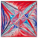 Silk scarf HERMES "LARUBIZANA-THE SHIELD OF BEAUTY" RED, BRIGHT BLUE AND SILK TURQUOISE -100678 - Hermès