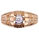 anel de sinete do ano 1940 conjunto com um diamante de ouro rosa 750%O - Autre Marque
