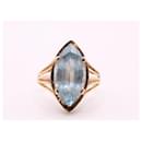 Marquise style ring set with a yellow gold aquamarine 750%O - Autre Marque