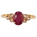 Shoulder ruby ring 2x3 yellow gold diamonds 750%O - Autre Marque