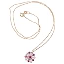 Flower necklace with quartz and ruby yellow gold 375%O - Autre Marque