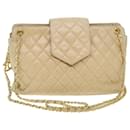 CHANEL Chain Shoulder Bag Lamb Skin Beige CC Auth 38451 - Chanel
