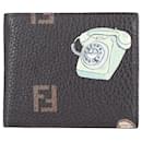 Fendi Printed Bi-Fold Wallet in Brown Leather