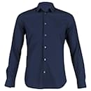 Acne Studios Slim Fit Long Sleeve Button Front Shirt in Navy Blue Cotton 