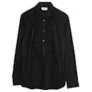 Saint Laurent Paris Ruffled Shirt in Black Silk