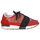 Balenciaga Race Runner Low Top Sneakers in Red and Black Leather 